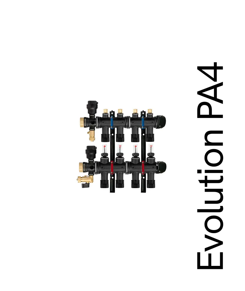 rozdzielacz 4 obwody z automatyczną sekcją odpowietrzająco spustową evolution pa4